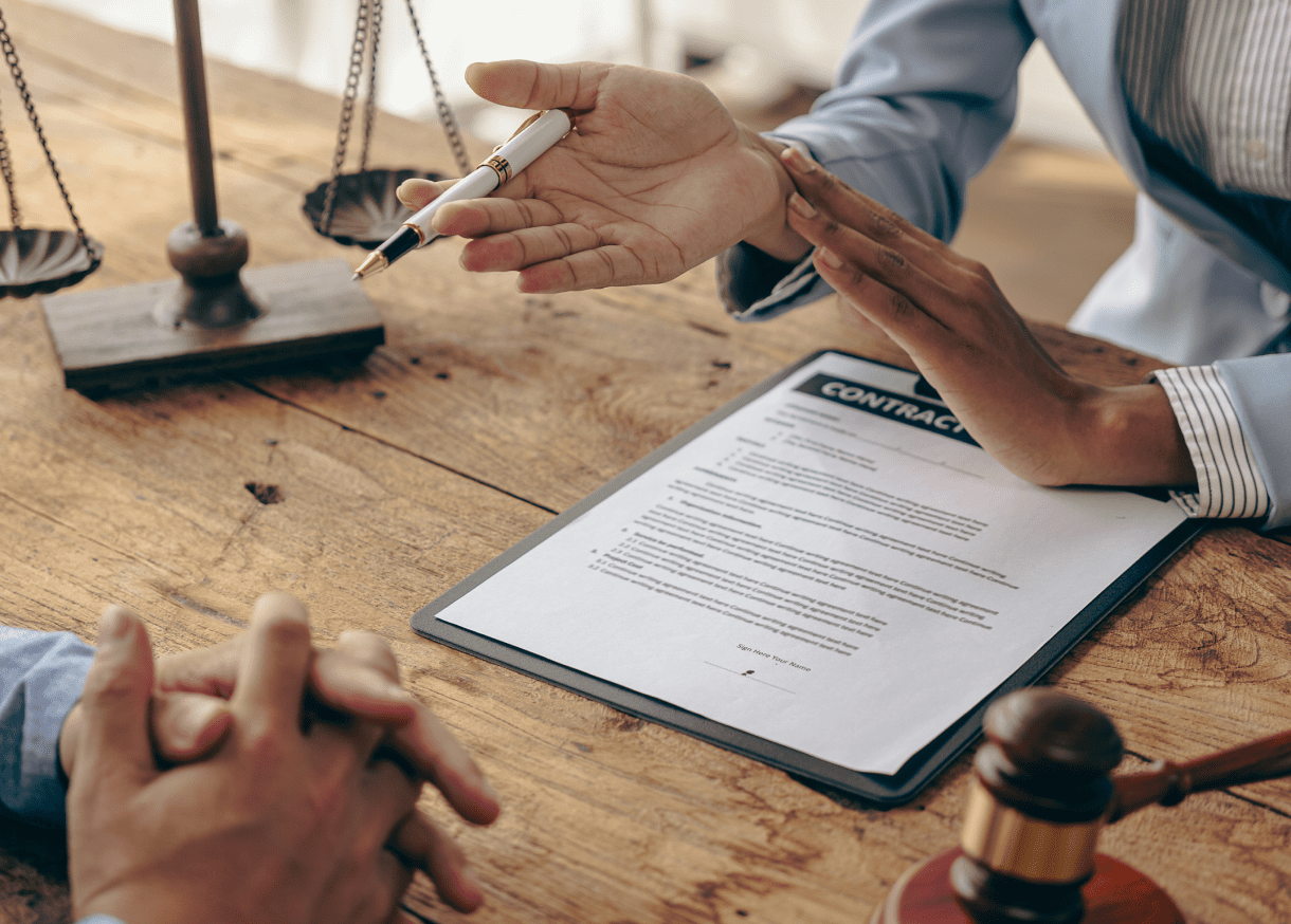 Legal agreement on wooden table