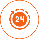 Orange clock symbol on black